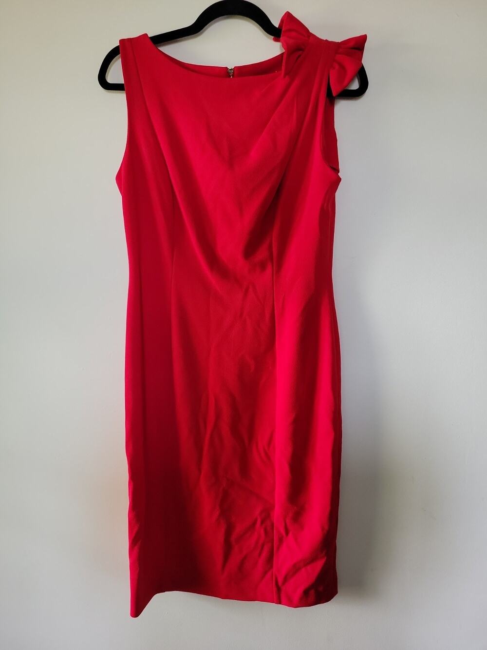 Calvin Klein Women's Red Sleeveless Bow Dress Size 8 Minimalist Wedding Guest